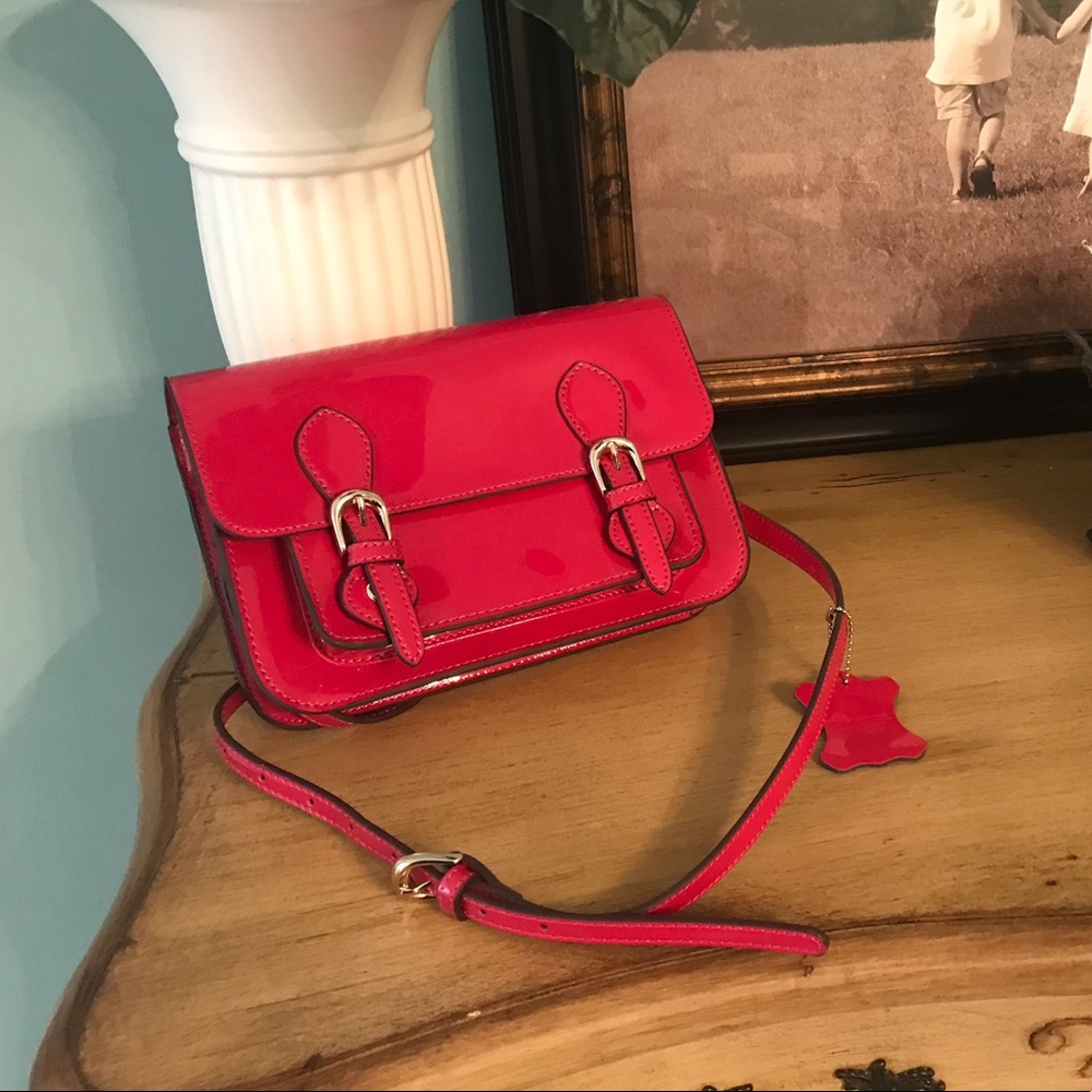 Strawberry reddish pink patent leather purse